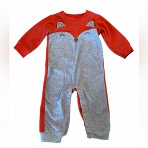 Carter’s Fox Fleece One Piece 18M Red Gray Snap Romper Pajamas